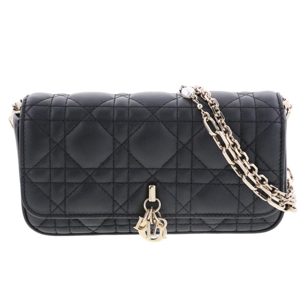 Christian Dior Cannage Leather Shoulder Bag Black